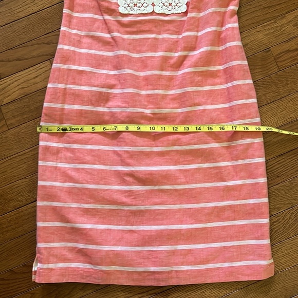 Talbots Coral Striped Linen Blend Shift Dress Pockets 2 - Picture 9 of 15